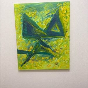 Abstract Green and Yellow Canvas Art “ Alien Lion”